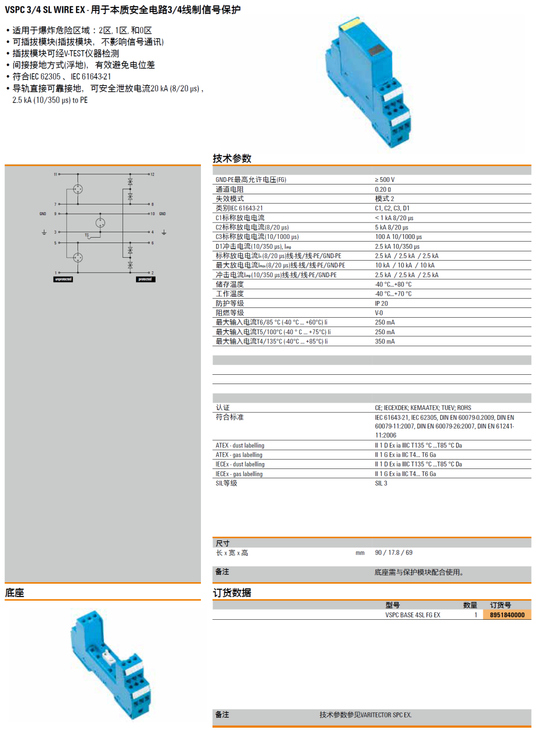 VSPC BASE 4SL FG EX：魏德米勒本質(zhì)安全電路3/4線制信號電涌保護(hù)器的核心底座設(shè)計(jì)